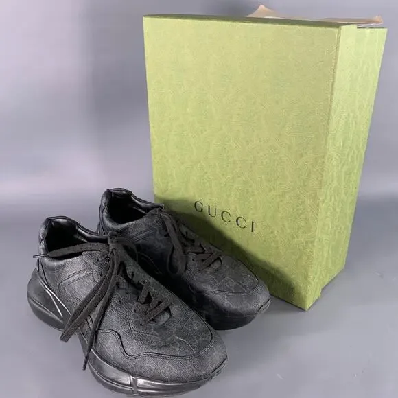 GUCCI Size 10.5 Guccissima Black Grey Monogram Sneakers